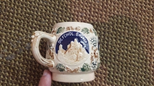 Bowle Service Steingut Keramik Rumtopf mit Burgen 8 Tassen antik Bild 2