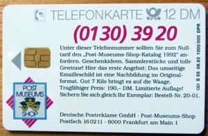 Telefonkarte S 55 K.Post-Expedition u. Telegraphen-Station 12 DM voll u.gepüft Bild 2