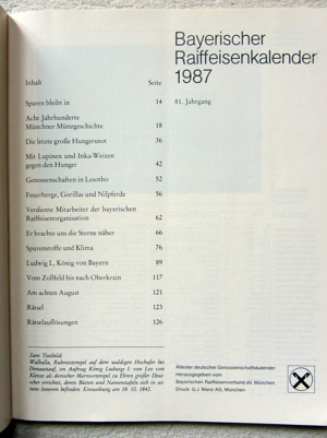 Kalender Bayer. Raiffeisenkalender 1987 Gelegenheit, vergriffen ! Klimaforschung Bild 2