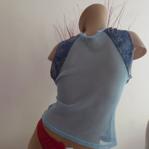 Top Shirt Sommertop Dress IN 40 M blau türkis hinten Mesh ärmellos Bild 3