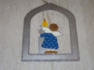 Fensterbild Holz Engel Kerze 22,5 cm silber Weihnachten Bild 2