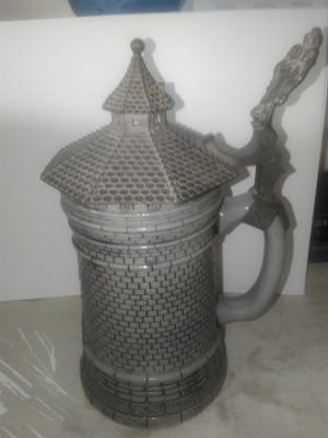 Antiker Bierkrug Turm Motiv mit Zinn Deckel vor 1945 Bild 4