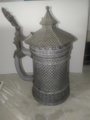 Antiker Bierkrug Turm Motiv mit Zinn Deckel vor 1945 Bild 5