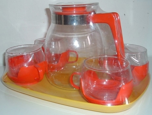 Teeservice Glas rot 1970er ein Klassiker in der OVP, no PayPal Bild 2