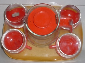 Teeservice Glas rot 1970er ein Klassiker in der OVP, no PayPal Bild 3