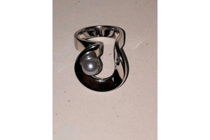 Pierre Lang Ring rhodiniert Perle grau Gr 8