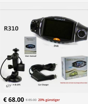Dashcam in HD Qualität mit 2 Kameras, GPS und G-Sensor neuwertig Bild 5