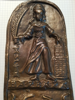 Bergbau Schutzpatronin St. Barbara Reliefmetallgussplatte Bronze Bild 2