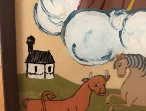 St. Leonhard, alte Hinterglasmalerei, Hinterglasbilder, religiöse Volkskunst Pferdeapostel, Votiv Bild 5