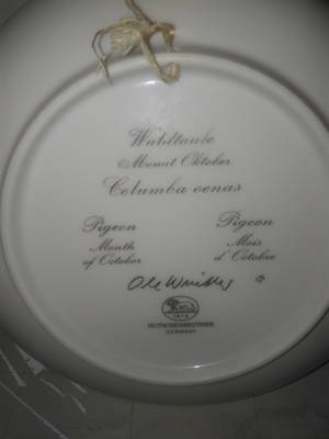 Wandteller 10 Oktober Waldtaube Hutschenreuther Ole Winther Wandteller Bild 3