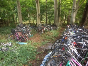 viele Fahrräder und kleine Werkstatt zum Wasdrausmachen