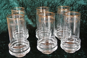 6 Gläser, Moser Karlsbad, Trinkgläser, Wassergläser mit Ätzgold Bild 4