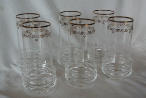 6 Gläser, Moser Karlsbad, Trinkgläser, Wassergläser mit Ätzgold Bild 1