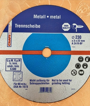 7 x Craftomat Trennscheibe A 24R-BF Metall, Durchmesser 230 mm Bild 2