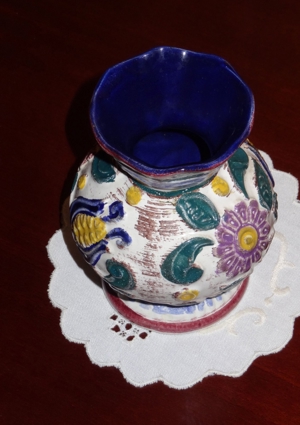Blumenumrankte Majolika Keramik Vase, Scheurich 41 89 Bild 5