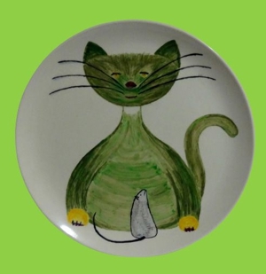 Grosser Porzellanteller - Katze und Maus, unbekannter Künstler Bild 4