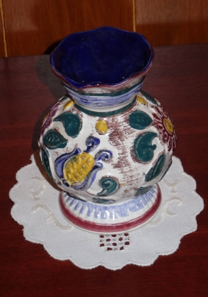 Blumenumrankte Majolika Keramik Vase, Scheurich 41 89 Bild 6