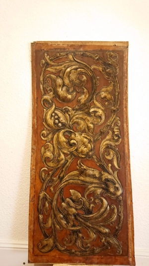 Antike Leder-Tür geprägtes Leder floral Württemberg Hirsch Löwe Bild 6