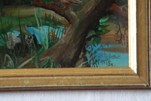 Biete Bild Hinterglasmalerei von Franjo Senjeri Landschaft mit Vogel Bild 2