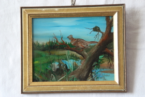 Biete Bild Hinterglasmalerei von Franjo Senjeri Landschaft mit Vogel Bild 1