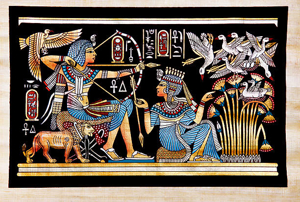 Papyrus-Bild "Tut-Anch-Amun bei der Jagd" handkoloriert