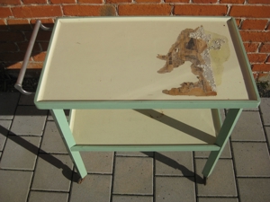 Servierwagen Beistelltisch antik weiß creme Holz Tisch Ablage alt Bild 3