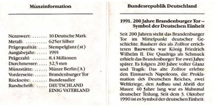 ** 200 Jahre Brandenburger Tor - 10 DM Silber Gedenkmünze - BRD Bild 4