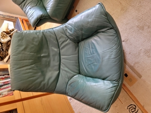 Leder Sofa Sessel und Hocker grün Bild 2