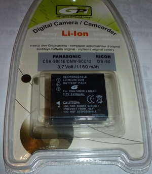 Digital Kamera Akku ersetzt PANASONIC CGA-S 005 RICOH DB-60 3.7 V 1150 mAh Bild 1