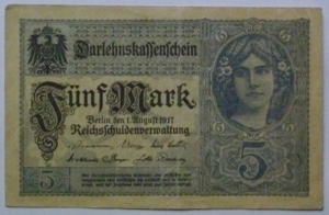 Banknote Geldschein 5 Mark Darlehnskassenschein Berlin 1917