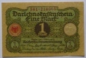 Banknote Geldschein 1 Mark Darlehnskassenschein Berlin 1920 Bild 2