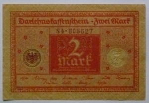 Banknote Geldschein 2 Mark Darlehnskassenschein Berlin 1.3.1920 Bild 2