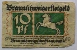 Geldschein 10 Pfennig Braunschweiger Notgeld 1. Mai 1921 Bild 1