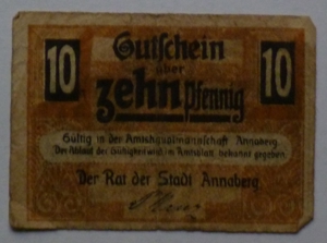 Notgeld Gutschein der Stadt Annaberg 10 Pfennig Adam Ries Bild 2