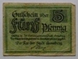Notgeld Gutschein der Stadt Annaberg 5 Pfennig Wappen Bild 2