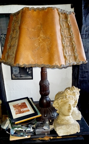 antike Stehlampe Leder Holz 1900 Nostalgie Vintage funktioniert