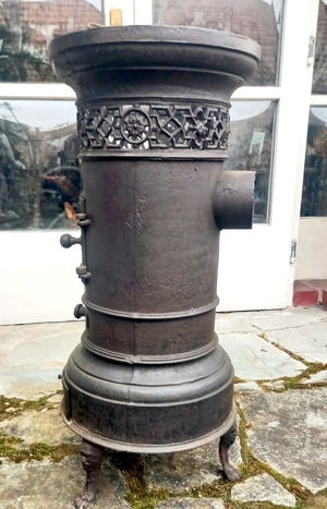 Antiker Ofen Gusseisen Jugendstil Ovaler Kanonenofen TOP Bild 10