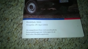 VW Transporter Preisliste 29.4.2002 - wenige Eintragungen Bild 2