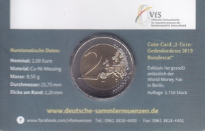 2 Euro Bundesrat - Original Coincard Ausgabe 29.02.2019 - Prägebuchstabe D Auflage 1.750 Stück - Bild 2