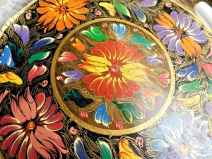Tablett Teller Schale Platte Holz handbemalt volkstümlich floral bunt antik Bild 2