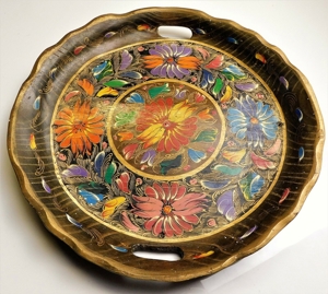 Tablett Teller Schale Platte Holz handbemalt volkstümlich floral bunt antik Bild 3