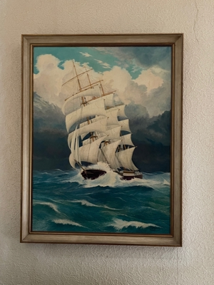 Ölgemälde - Dreimast/Frachtsegelschiff