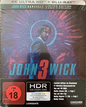 John Wick: Kapitel 3 (4k Ultra-HD + Blu-ray) Steelbook Neu