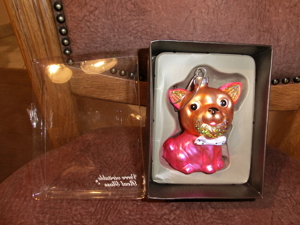 Glasfigur Hund/ pink/ Weihnachtsschmuck/ NEU/ echtes Glas/ OVP