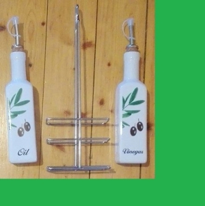 Mediterranes Öl Essig Set Keramik mit Metallständer NEU OVP