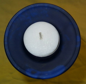 D Kerzenhalter Teelichthalter Glas blau Metall   8,3 H26,5 kaum benutzt gut erhalten Dekoration Bild 3