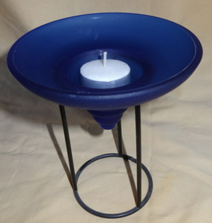 D Kerzenhalter Teelichthalter Glas blau Metall  13,8 H15,2 kaum benutzt gut erhalten Dekoration Kerz