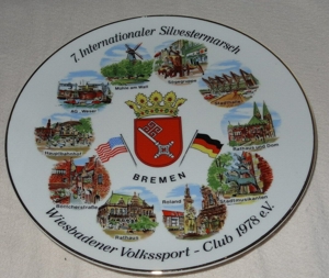 C Wandteller Sammelteller 1984 7.Internationaler Silvestermarsch Wiesbadener VolkssportClub Andenken
