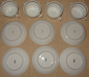 CT Wunsiedel R Bavaria Porcelain 4 Suppentassen 6 Untertassen weiß Goldrand16,5