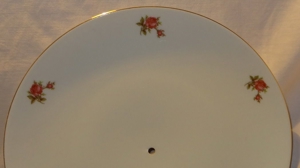 CT Teller Speiseteller flach weiß Goldrand Rosendekor mit Loch vorbereitet für Etagere Porzellan seh Bild 3